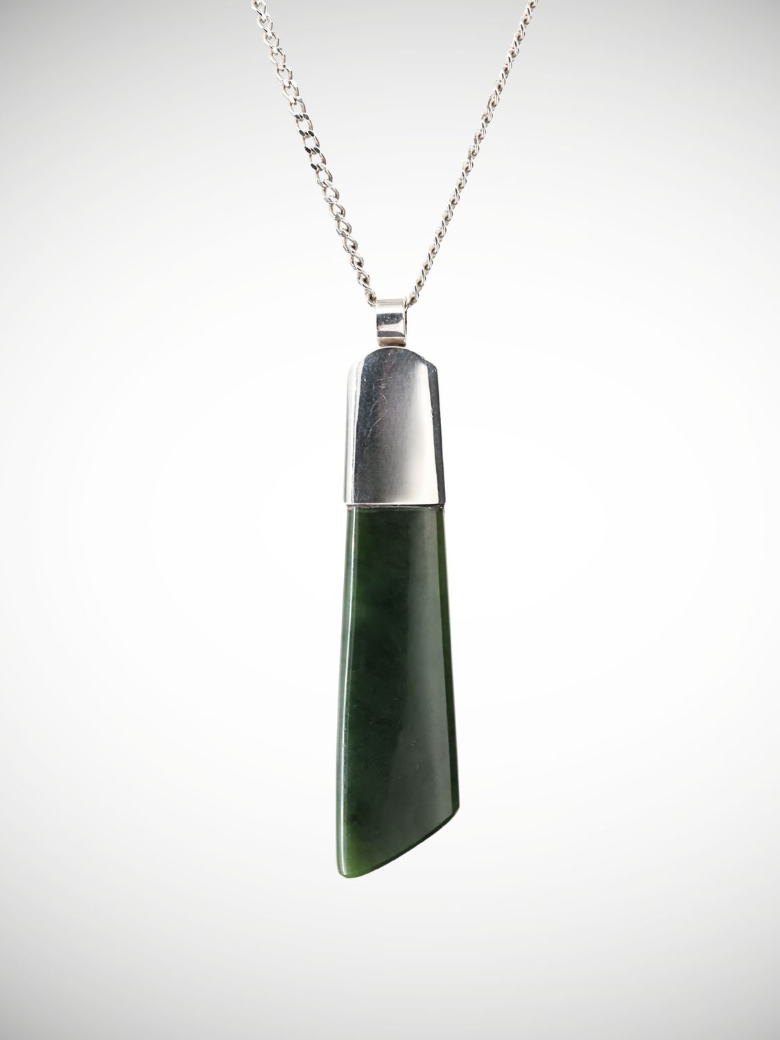 Moko Pounamu Genuine NZ Kawakawa Greenstone & Sterling Silver Drop Pendant - Kaimai