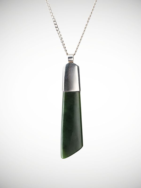 Moko Pounamu Genuine NZ Kawakawa Greenstone & Sterling Silver Drop Pendant - Kaimai
