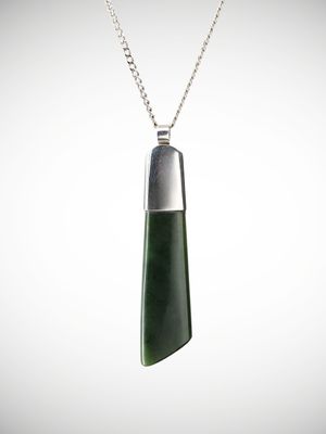 Moko Pounamu Genuine NZ Kawakawa Greenstone & Sterling Silver Drop Pendant - Kaimai