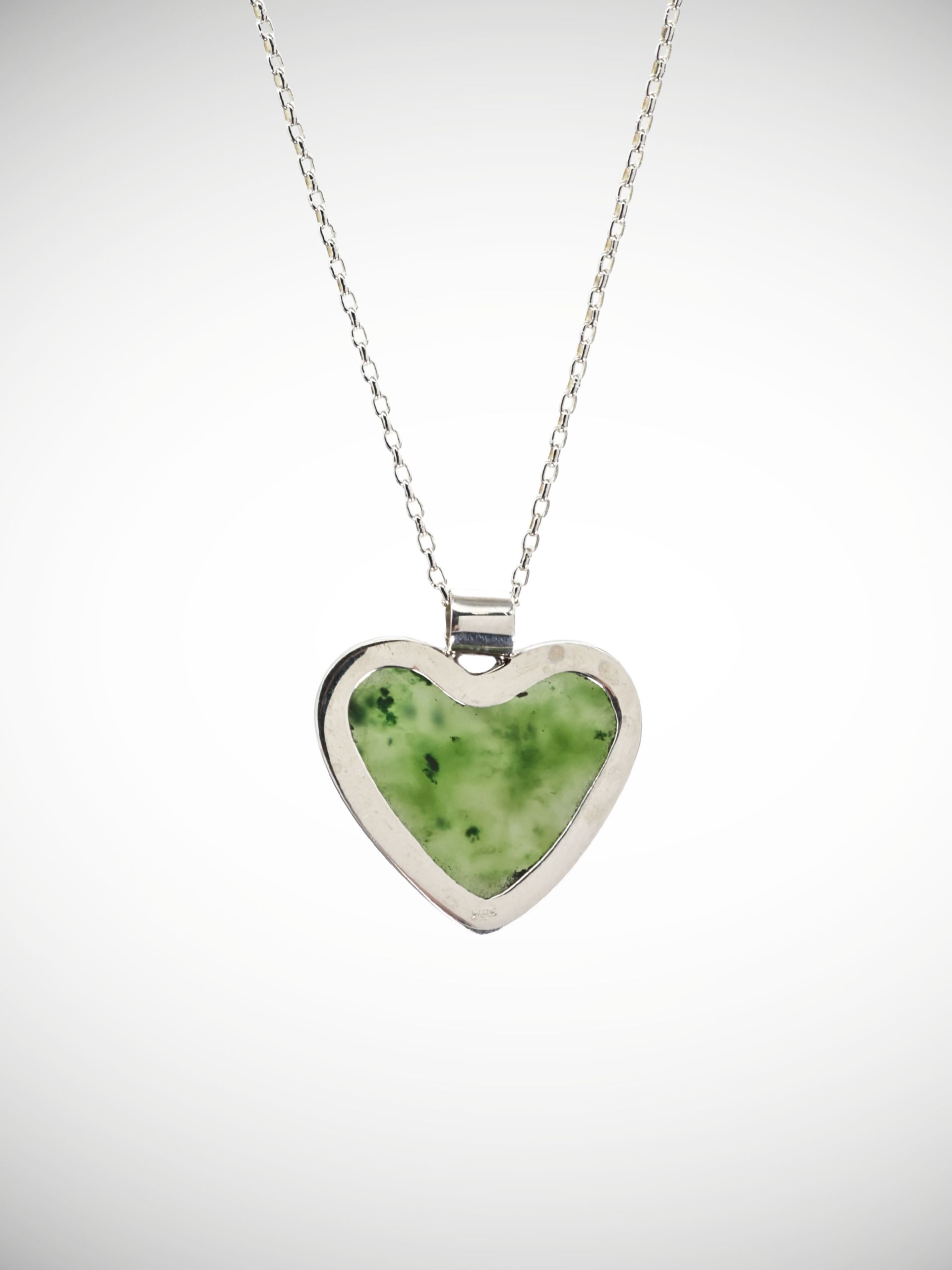Moko Pounamu Genuine NZ Kawakawa Greenstone & Sterling Silver Heart Pendant - Kaimamaku