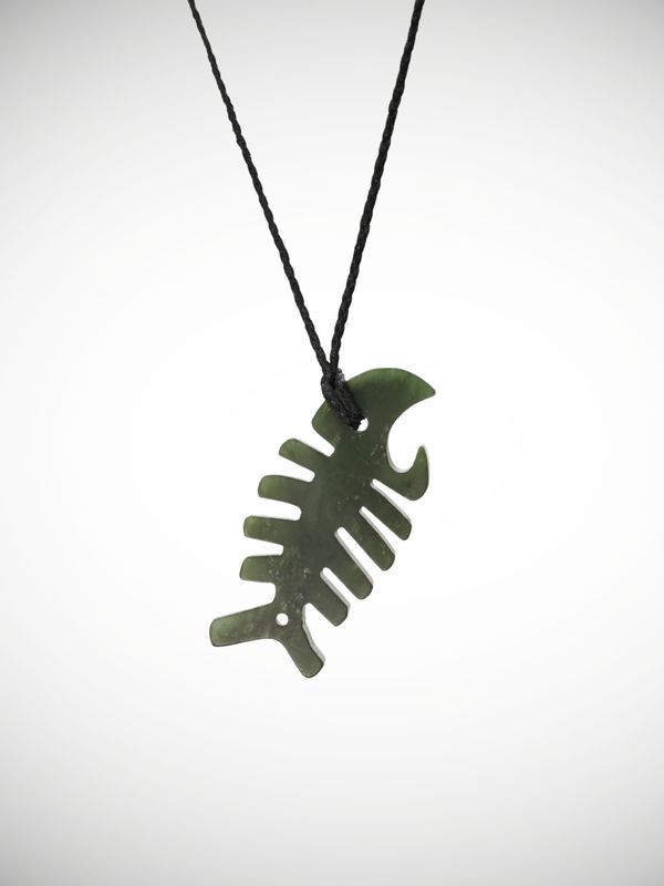 Moko Pounamu Contemporary Ika Design Genuine NZ Kawakawa Greenstone - Awarua