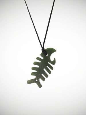 Moko Pounamu Contemporary Ika Design Genuine NZ Kawakawa Greenstone - Awarua