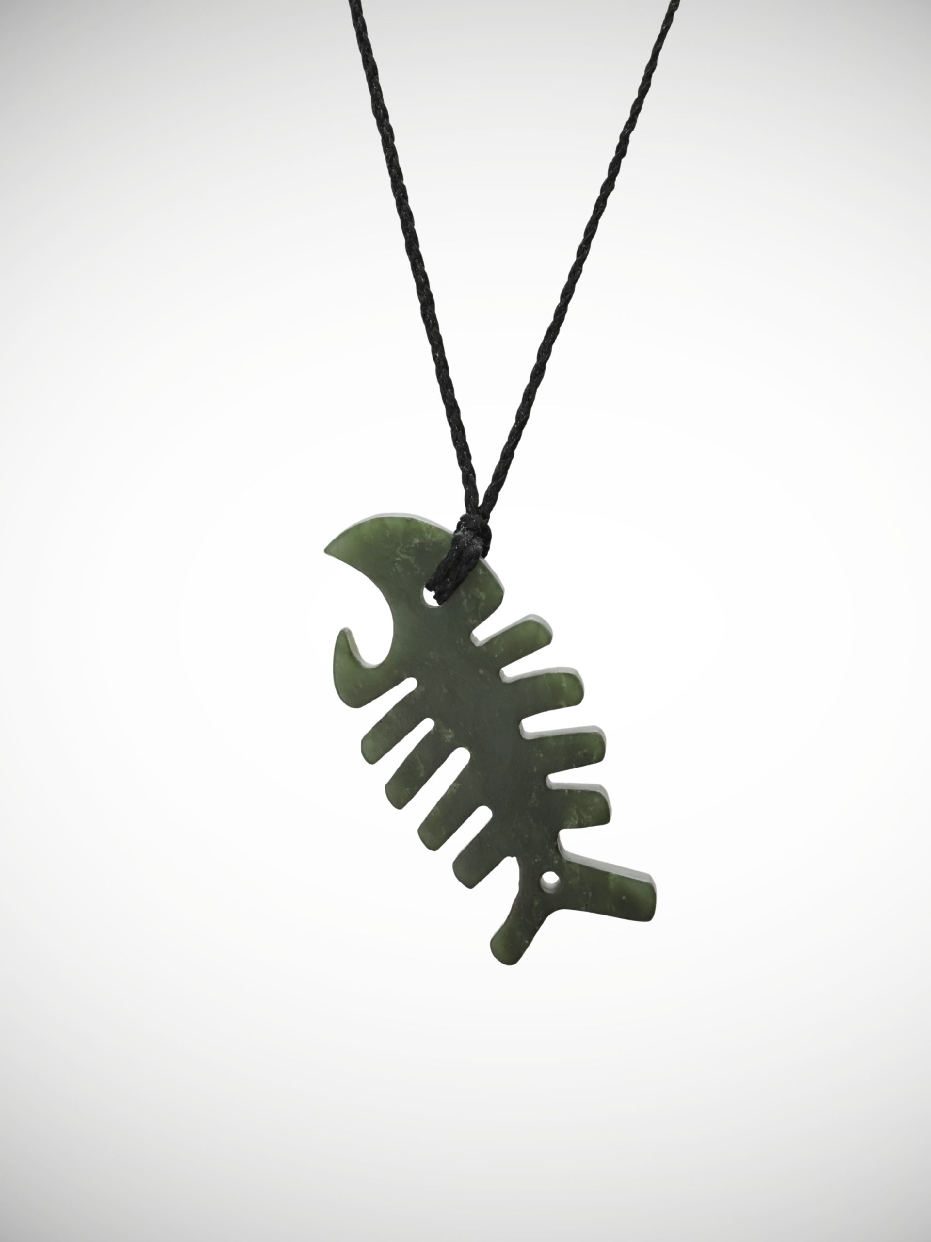 Moko Pounamu Contemporary Ika Design Genuine NZ Kawakawa Greenstone - Awarua