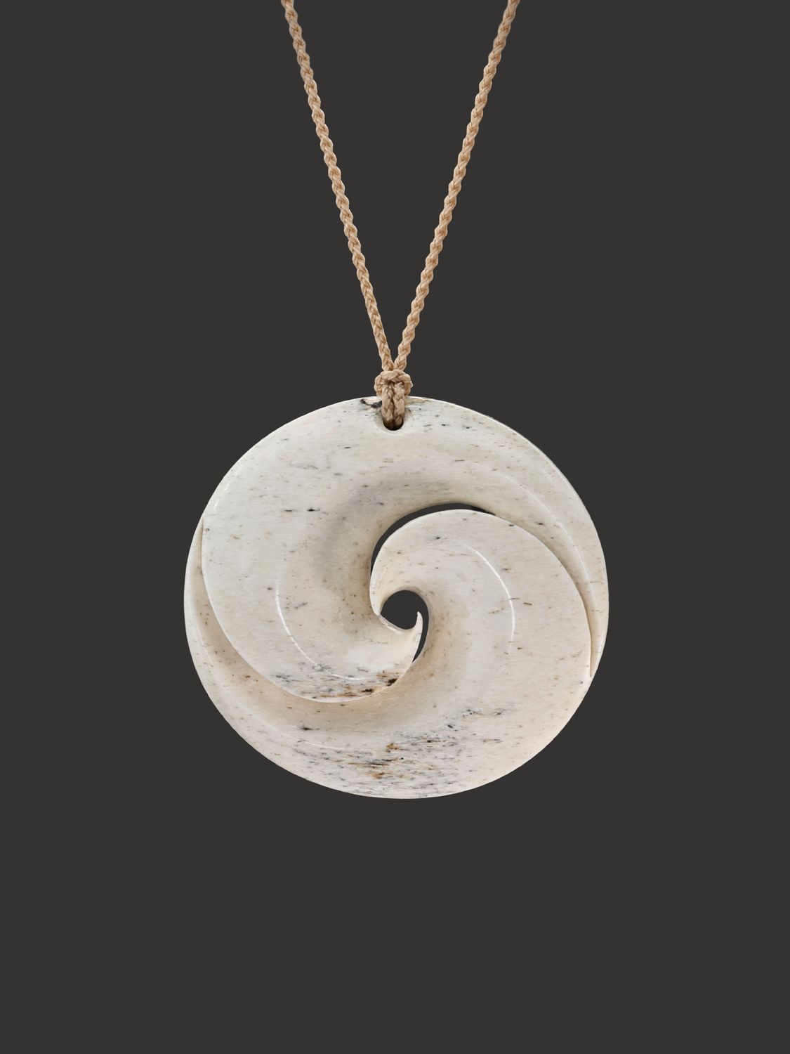 Moko Pounamu Double Koru Genuine Whale Bone Carving - Oihi