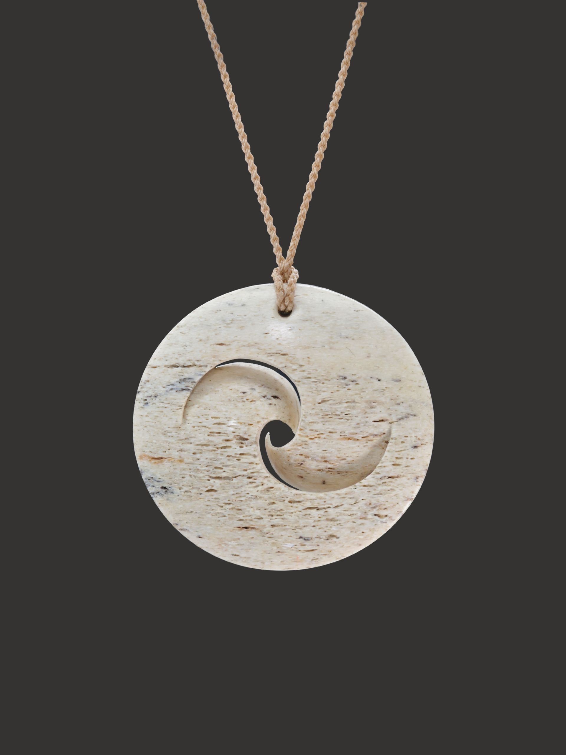 Moko Pounamu Double Koru Genuine Whale Bone Carving - Oihi