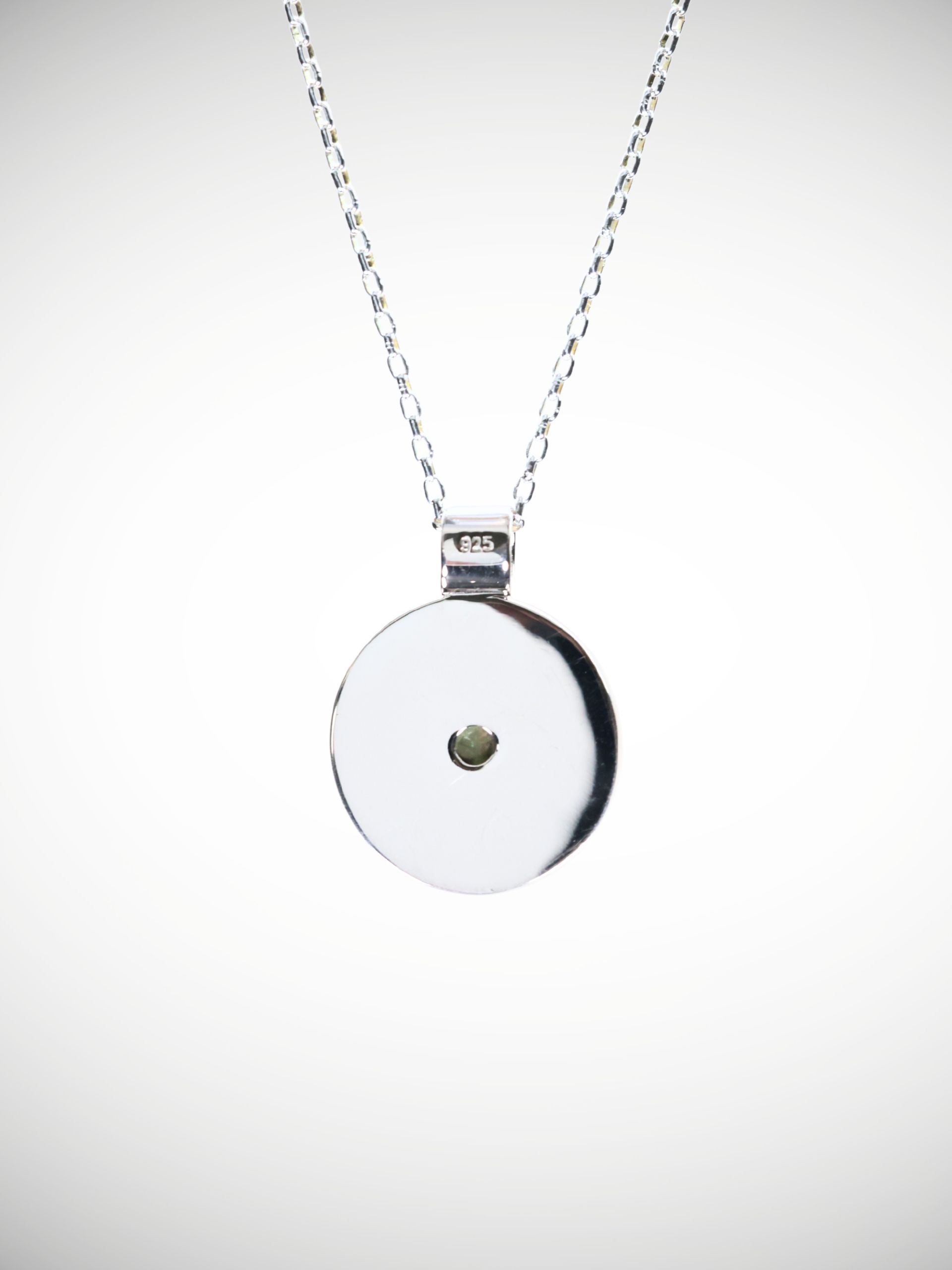 Moko Pounamu Genuine NZ Kawakawa Greenstone & Sterling Silver Disc Pendant - Pukerangi