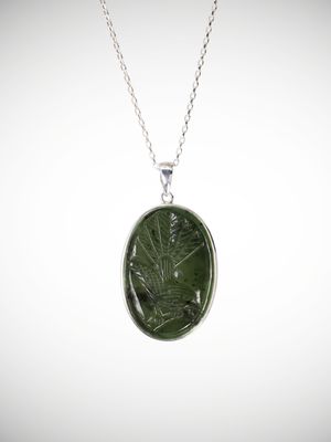 Moko Pounamu Genuine NZ Kawakawa Greenstone & Sterling Silver Fantail Pendant - Motutawa