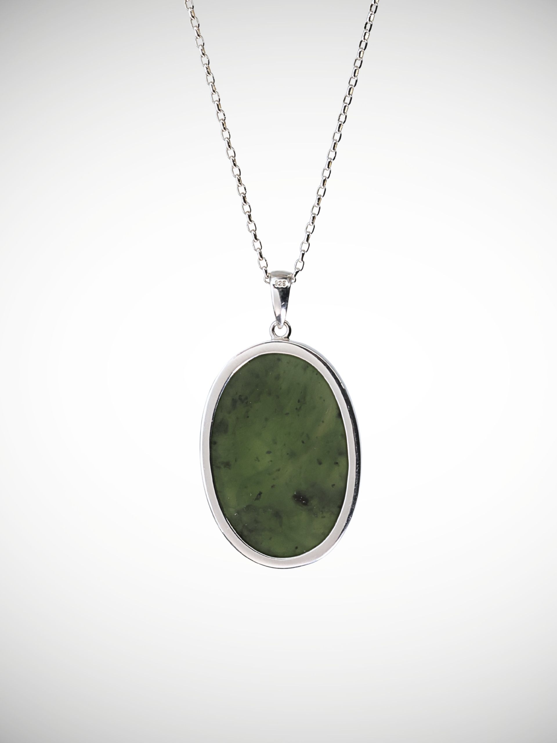 Moko Pounamu Genuine NZ Kawakawa Greenstone & Sterling Silver Fantail Pendant - Motutawa