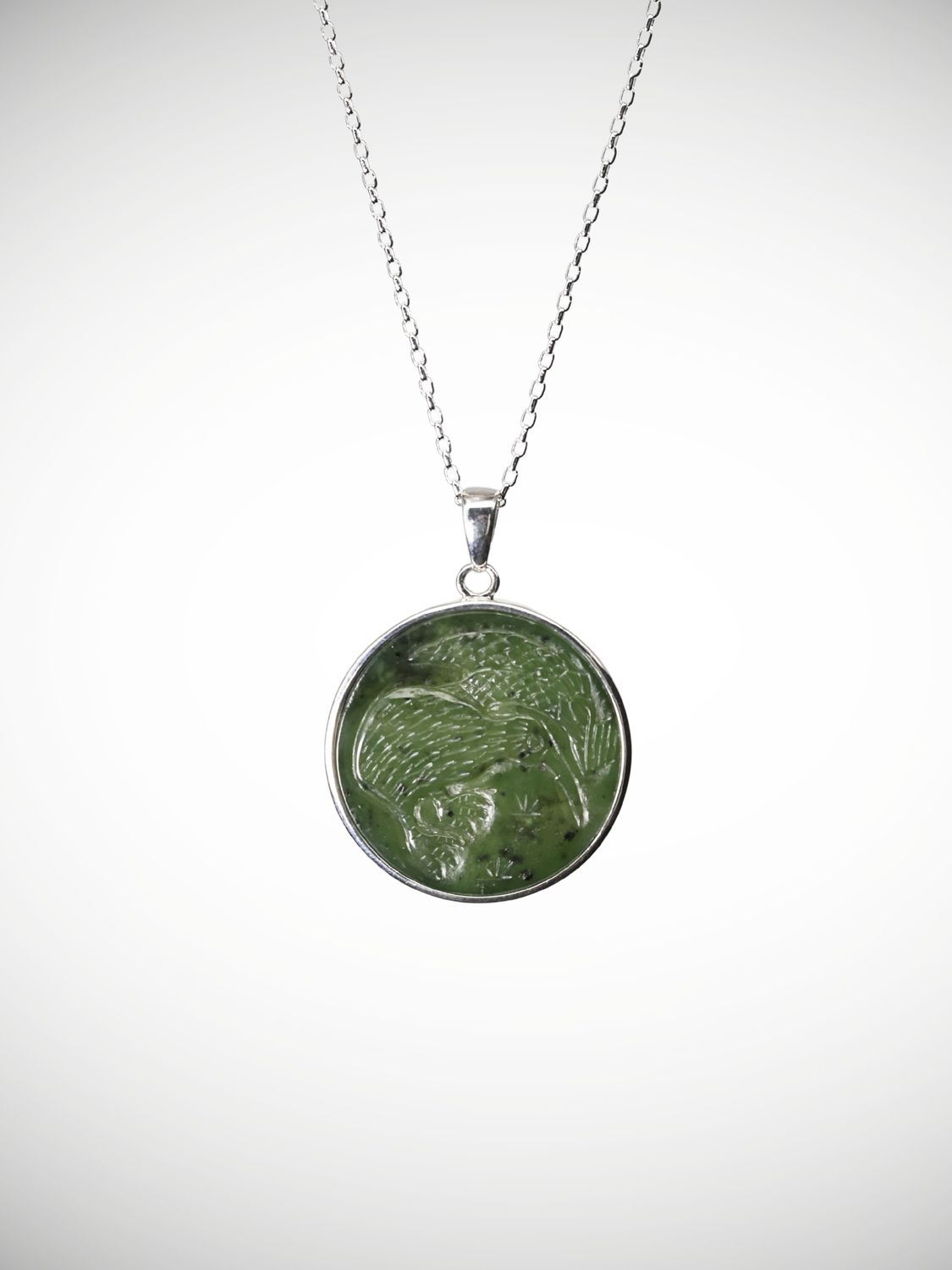 Moko Pounamu Genuine NZ Kawakawa Greenstone & Sterling Silver Kiwi Pendant - Moturoa