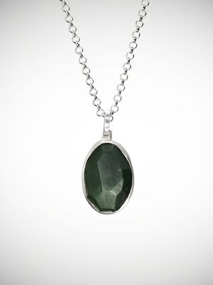 Moko Pounamu Genuine NZ Kawakawa Greenstone & Sterling Silver Faceted Pendant - Mangaiti