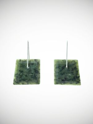 Moko Pounamu Genuine NZ Greenstone & Sterling Silver Geometric Earrings - Moanaroa