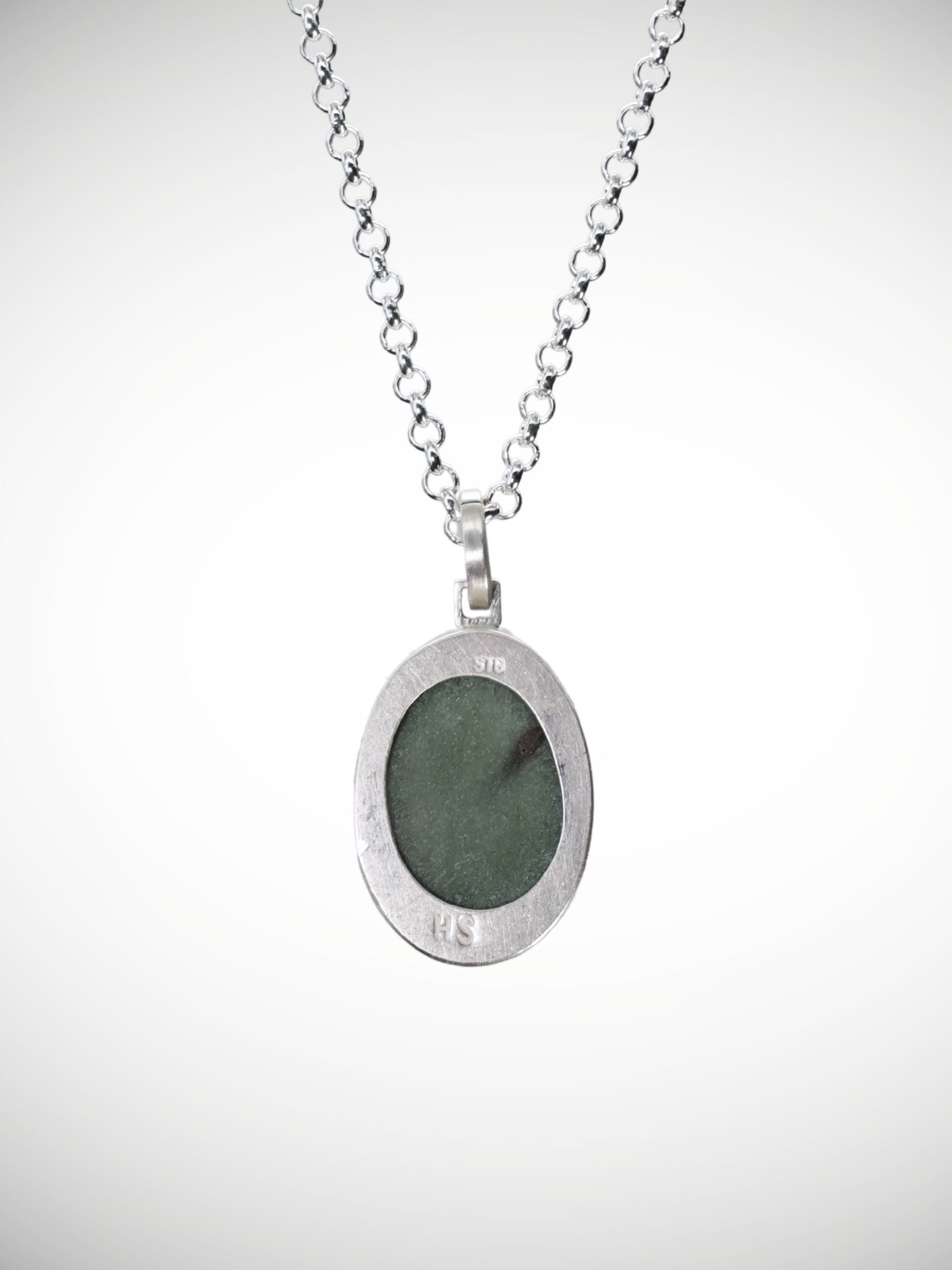 Moko Pounamu Genuine NZ Kawakawa Greenstone & Sterling Silver Faceted Pendant - Mangaiti