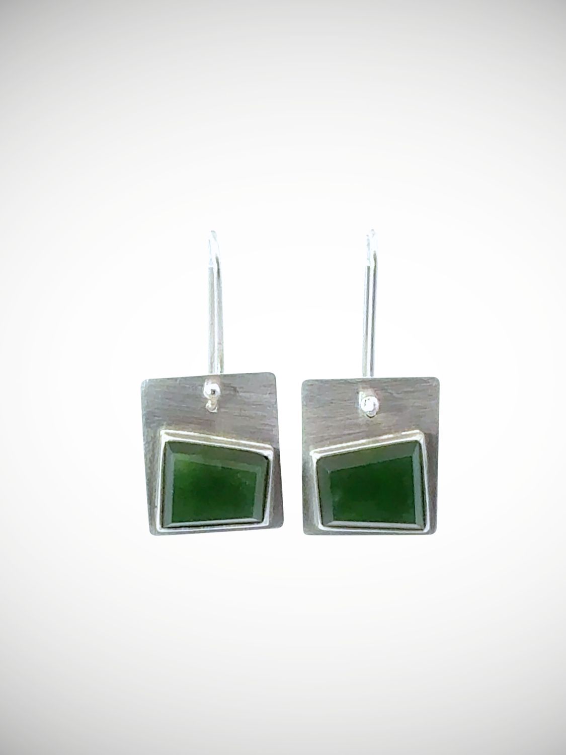 Moko Pounamu Genuine NZ Greenstone & Sterling Silver Geometric Earrings - Motukaraka