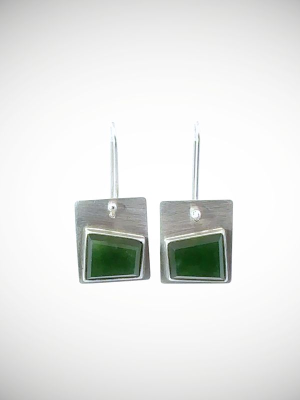 Moko Pounamu Genuine NZ Greenstone & Sterling Silver Geometric Earrings - Motukaraka