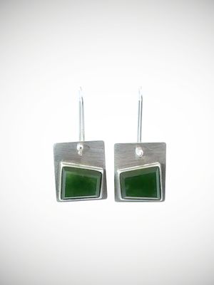 Moko Pounamu Genuine NZ Greenstone & Sterling Silver Geometric Earrings - Motukaraka