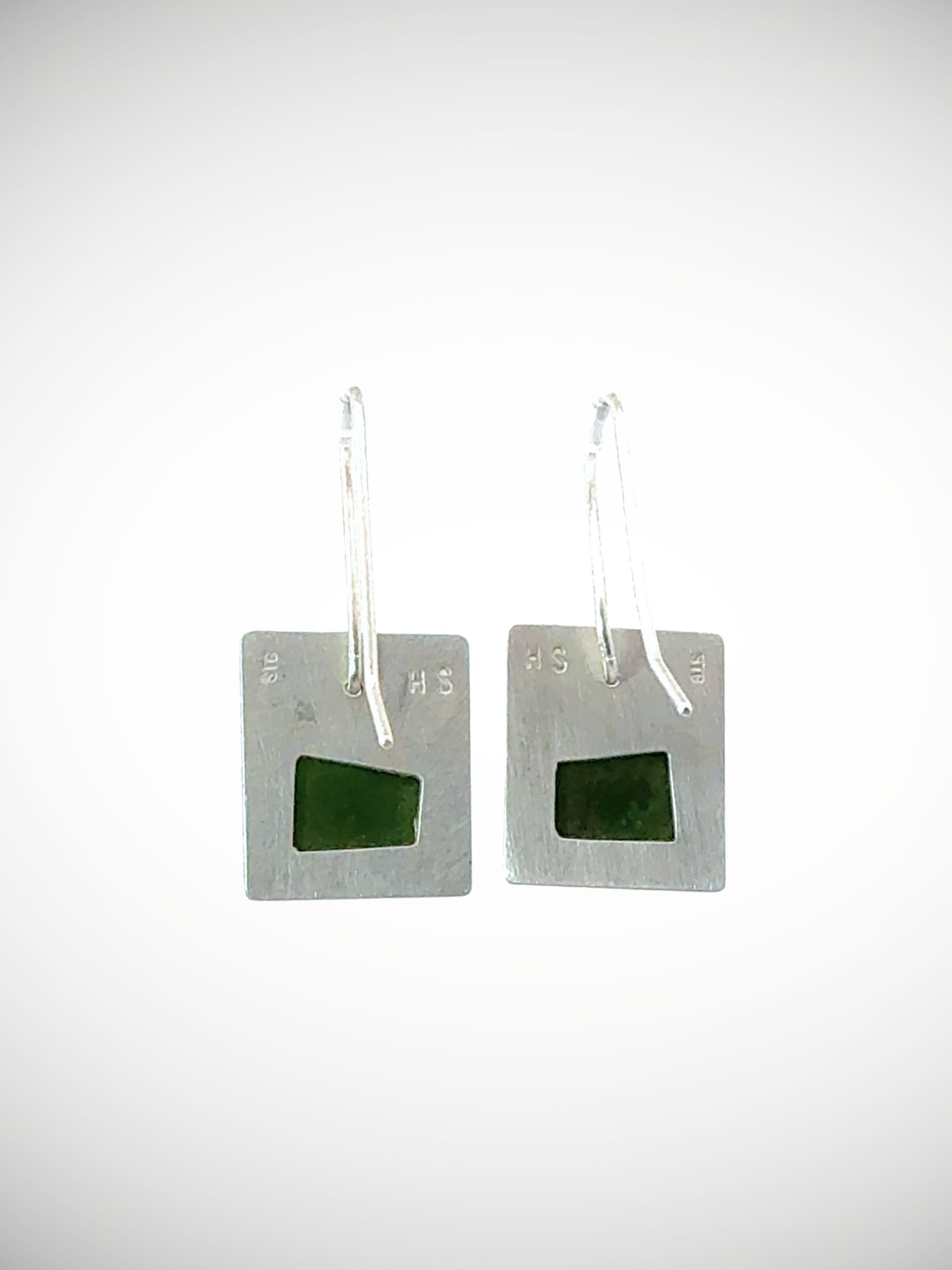 Moko Pounamu Genuine NZ Greenstone & Sterling Silver Geometric Earrings - Motukaraka