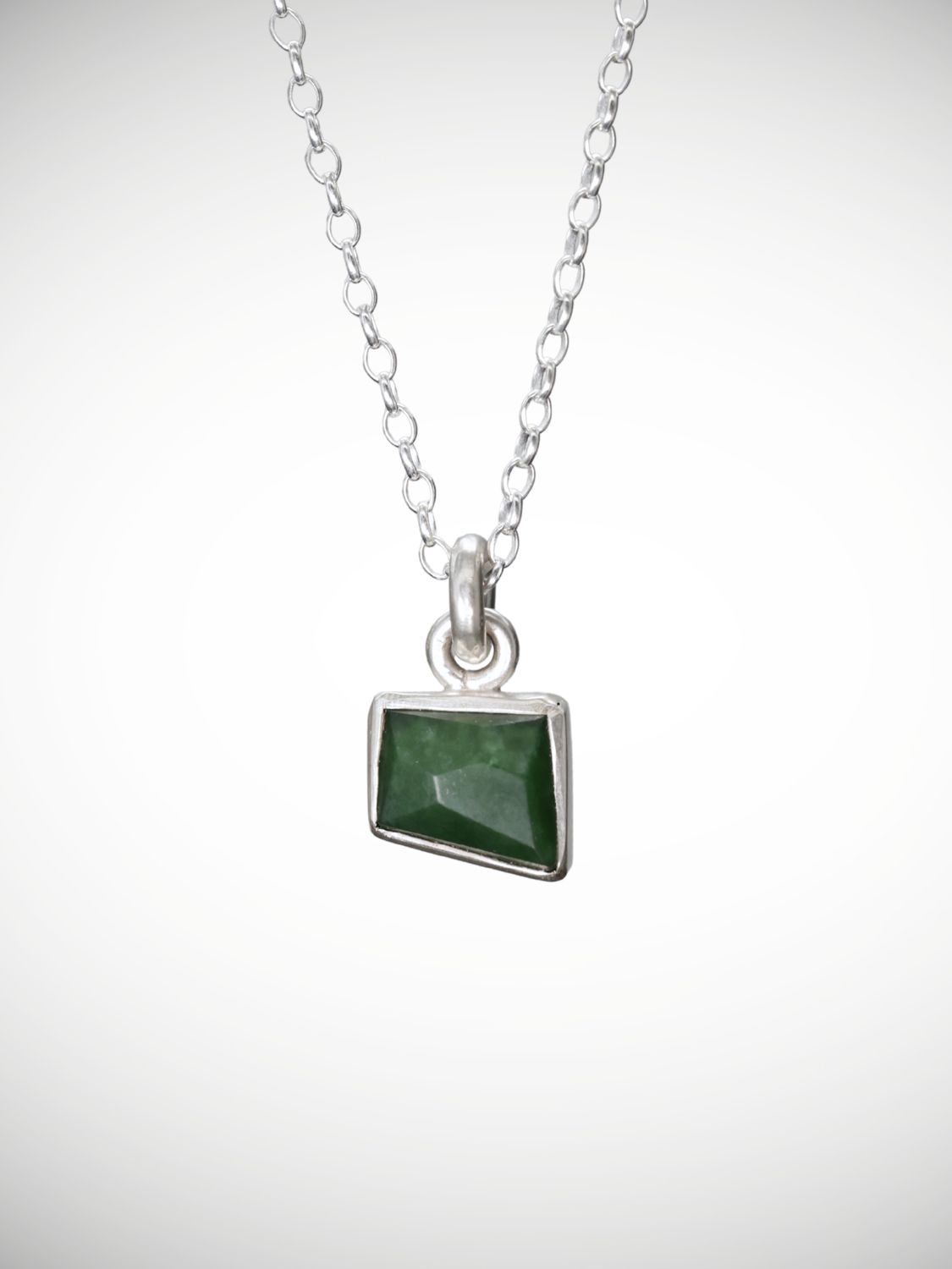 Moko Pounamu Genuine NZ Pounamu & Sterling Silver Geometric Facet Pendant - Mangawara