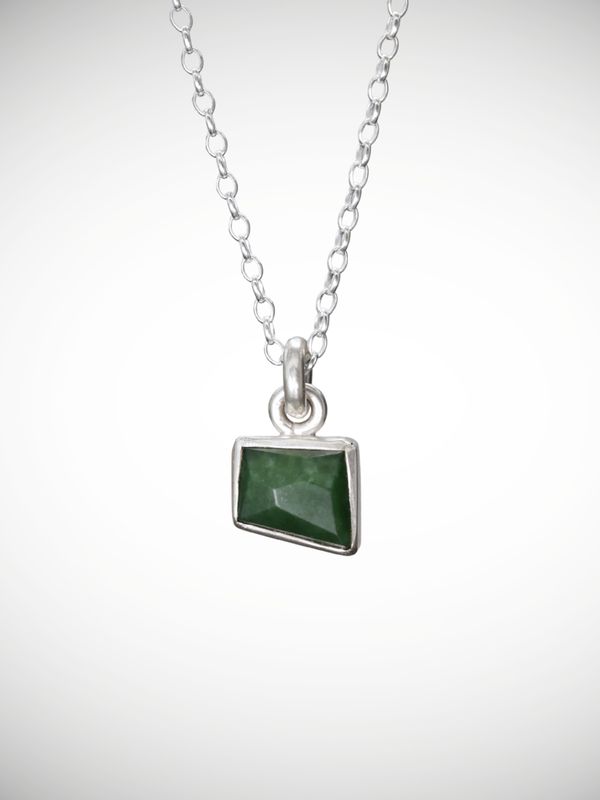 Moko Pounamu Genuine NZ Pounamu & Sterling Silver Geometric Facet Pendant - Mangawara