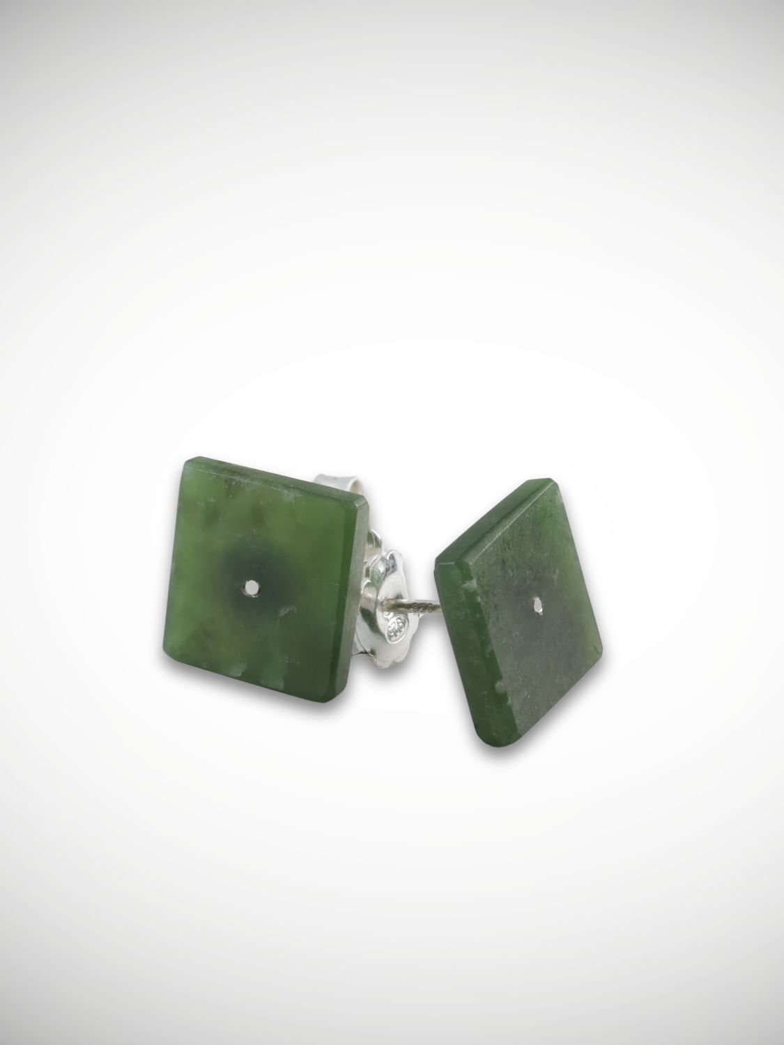 Moko Pounamu Genuine NZ Greenstone & Sterling Silver Square Stud Earrings - Ngaionui