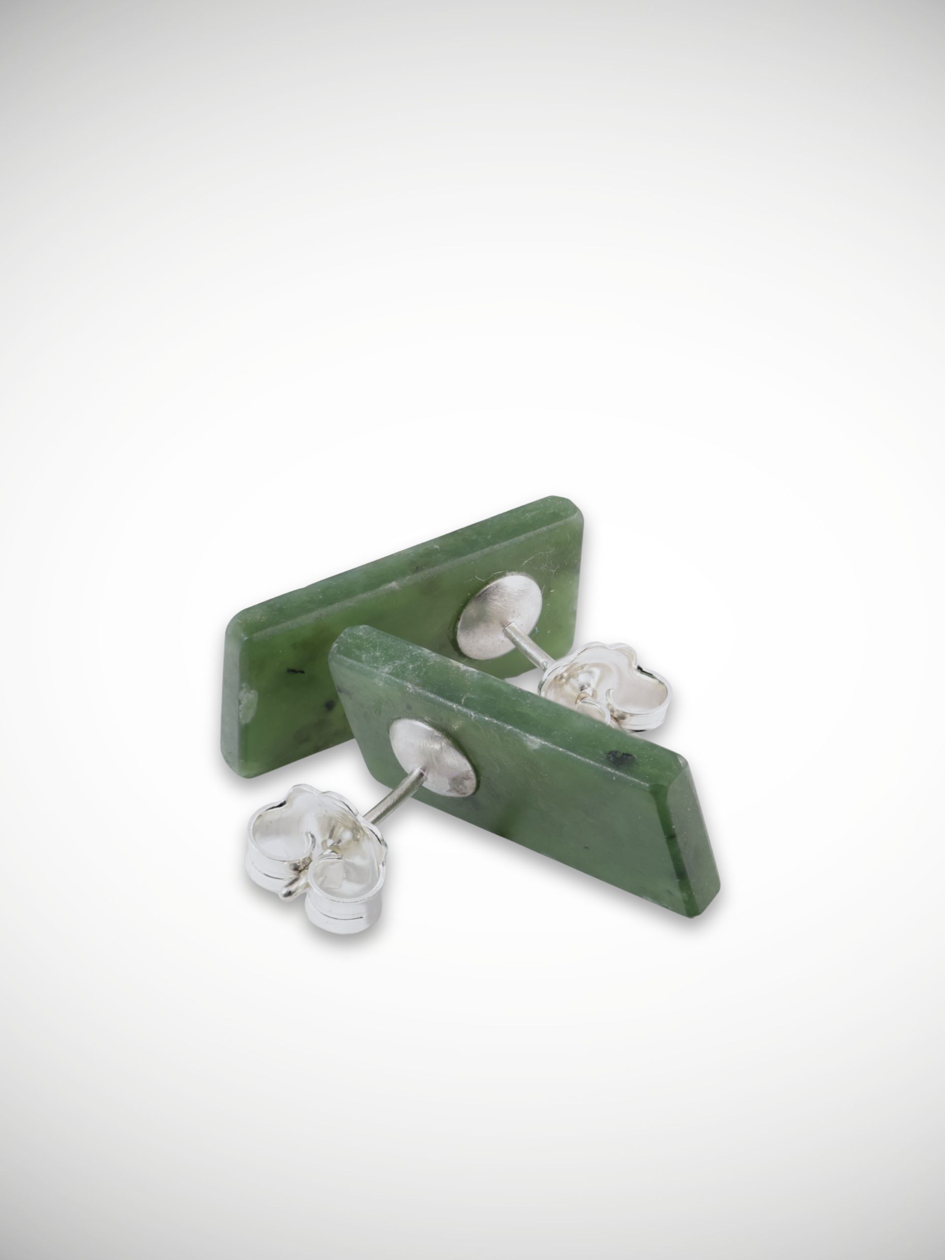 Moko Pounamu Genuine NZ Greenstone & Sterling Silver Rectangle Stud Earrings - Ngapuke