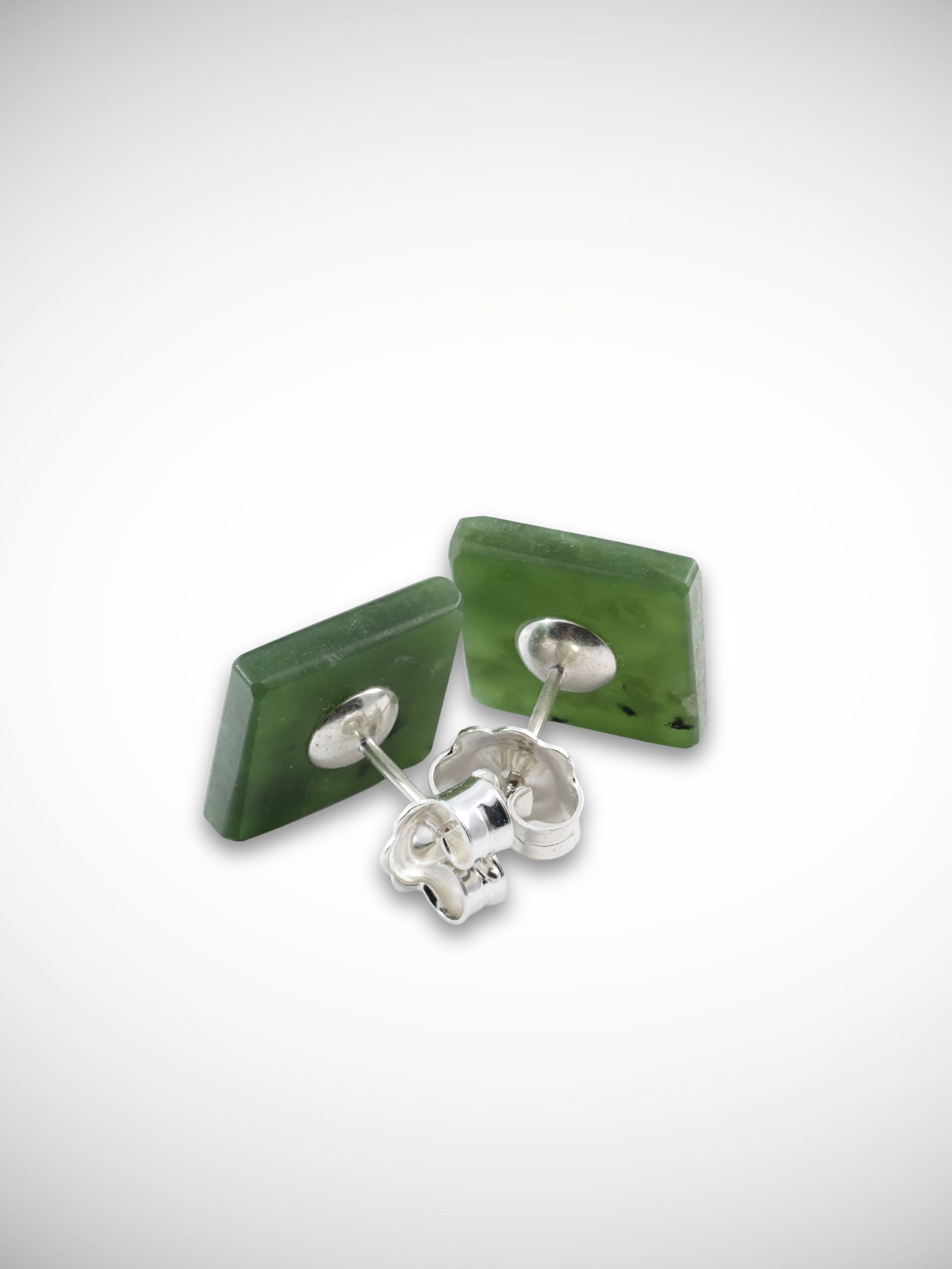 Moko Pounamu Genuine NZ Greenstone & Sterling Silver Square Stud Earrings - Ngaionui