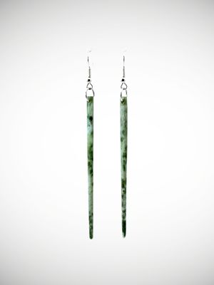 Moko Pounamu NZ Kahotea Greenstone & Sterling Silver Earrings - Waikoau