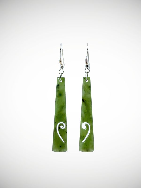Moko Pounamu NZ Kahurangi Greenstone & Sterling Silver Earrings - Waikoukou