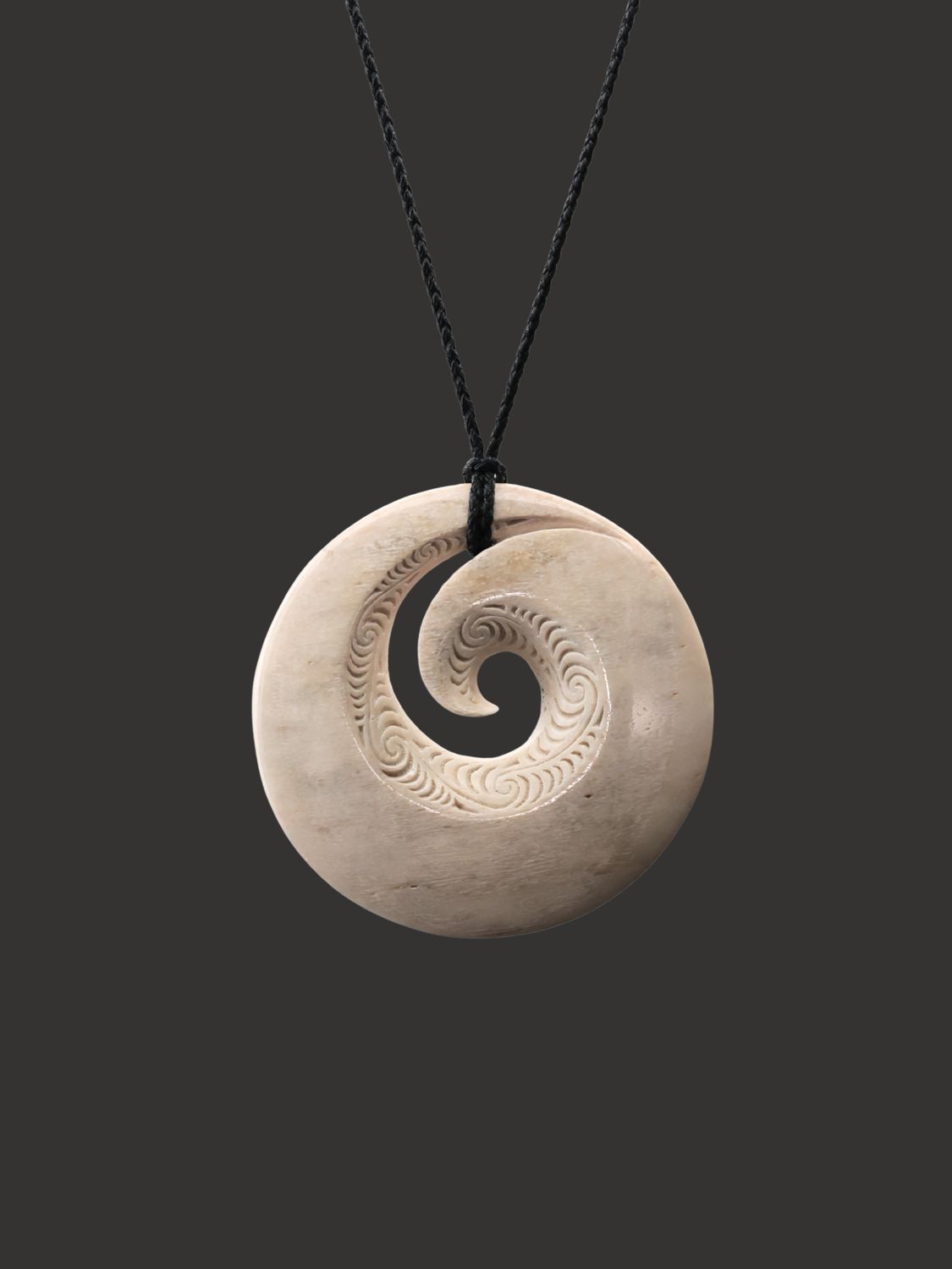 Moko Pounamu Koru Genuine Whale Bone Carving - Ohikanui