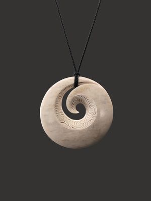 Moko Pounamu Koru Genuine Whale Bone Carving - Ohikanui