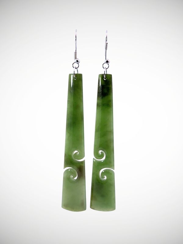 Moko Pounamu NZ Kahurangi Greenstone & Sterling Silver Earrings - Waikouaiti