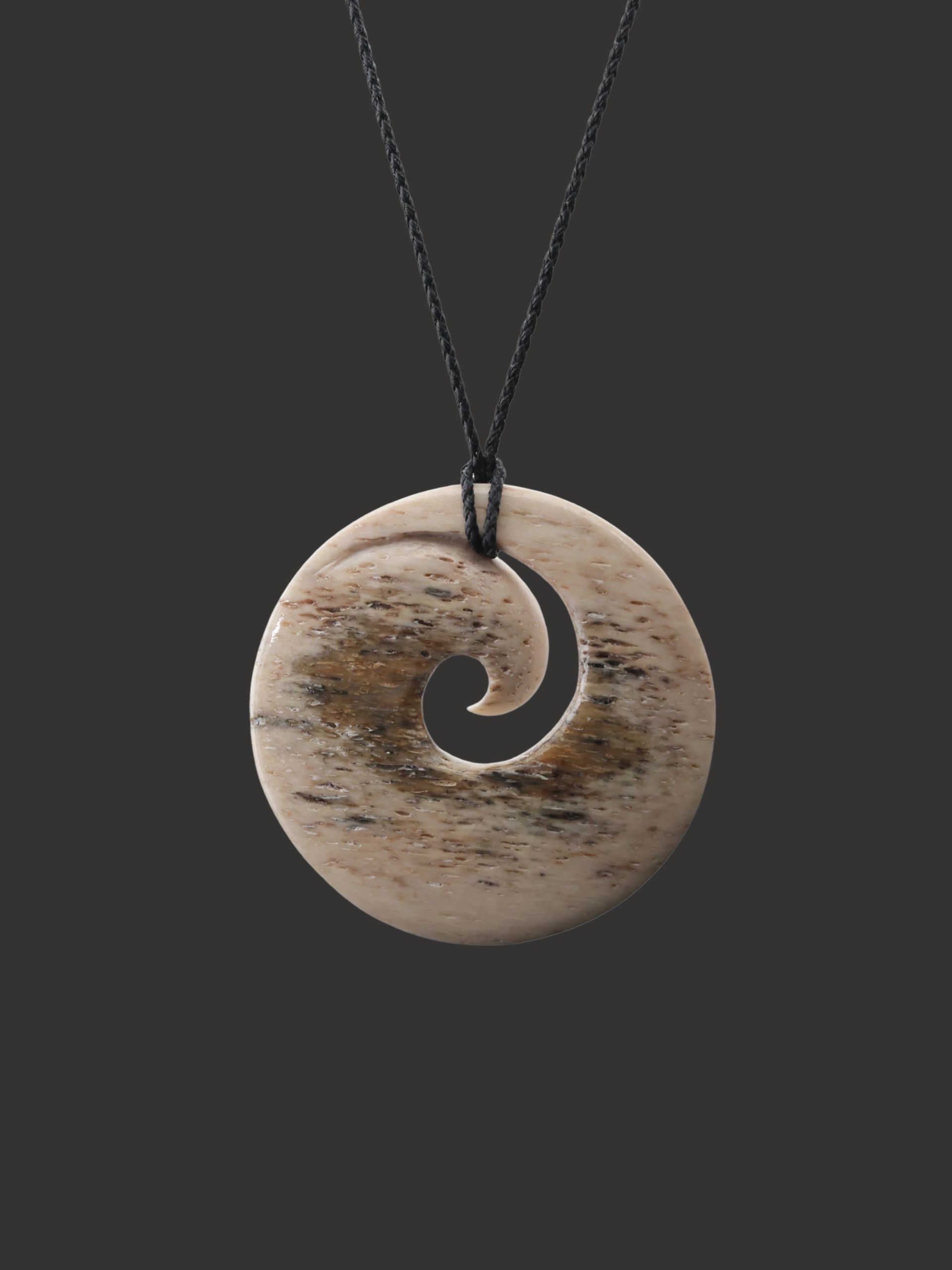 Moko Pounamu Koru Genuine Whale Bone Carving - Ohikanui