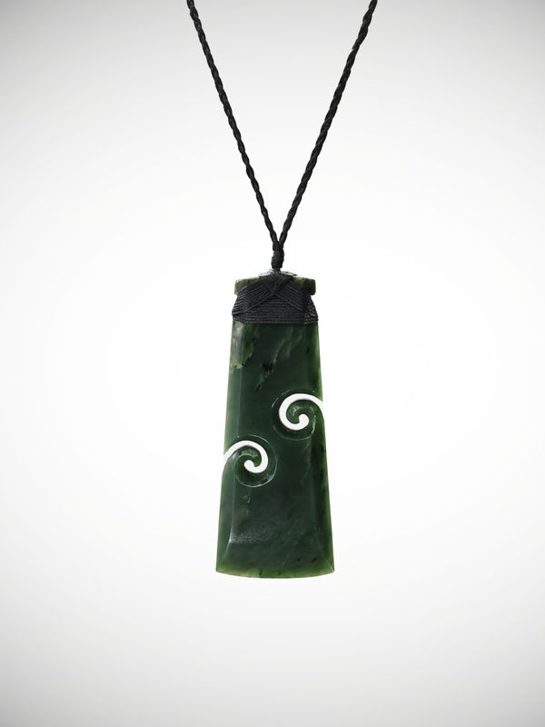 Moko Pounamu Toki with Koru Genuine NZ Kawakawa Greenstone - Ohingahape