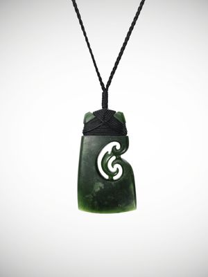 Moko Pounamu Toki with Koru Genuine NZ Kawakawa Greenstone - Ohiwa