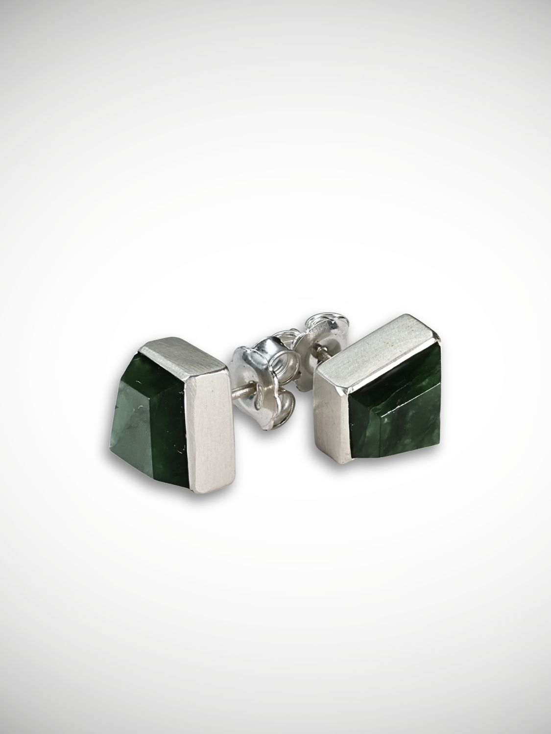 Moko Pounamu Genuine NZ Greenstone & Sterling Silver Geometric Stud Earrings - Ngawha