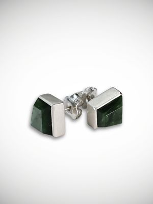 Moko Pounamu Genuine NZ Greenstone & Sterling Silver Geometric Stud Earrings - Ngawha