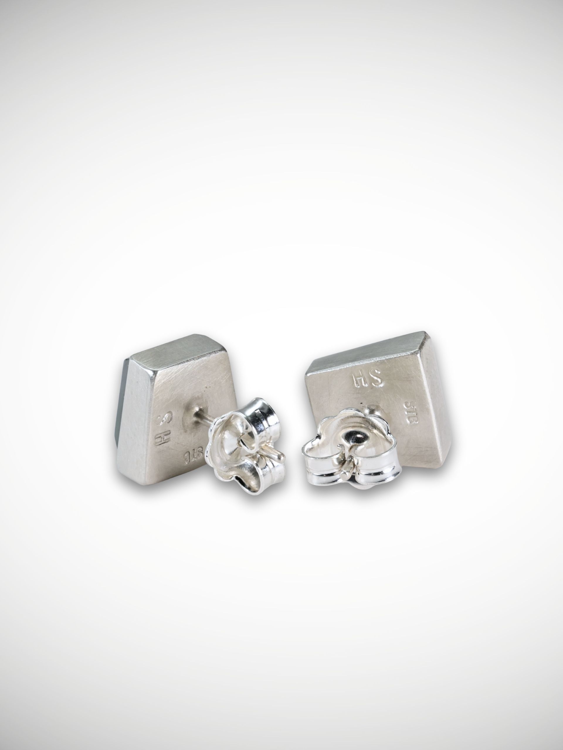 Moko Pounamu Genuine NZ Greenstone & Sterling Silver Geometric Stud Earrings - Ngawha