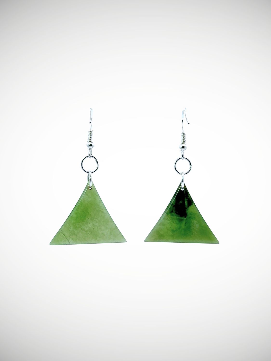 Moko Pounamu NZ Triangular Kawakawa Greenstone & Sterling Silver Earrings - Waikuta