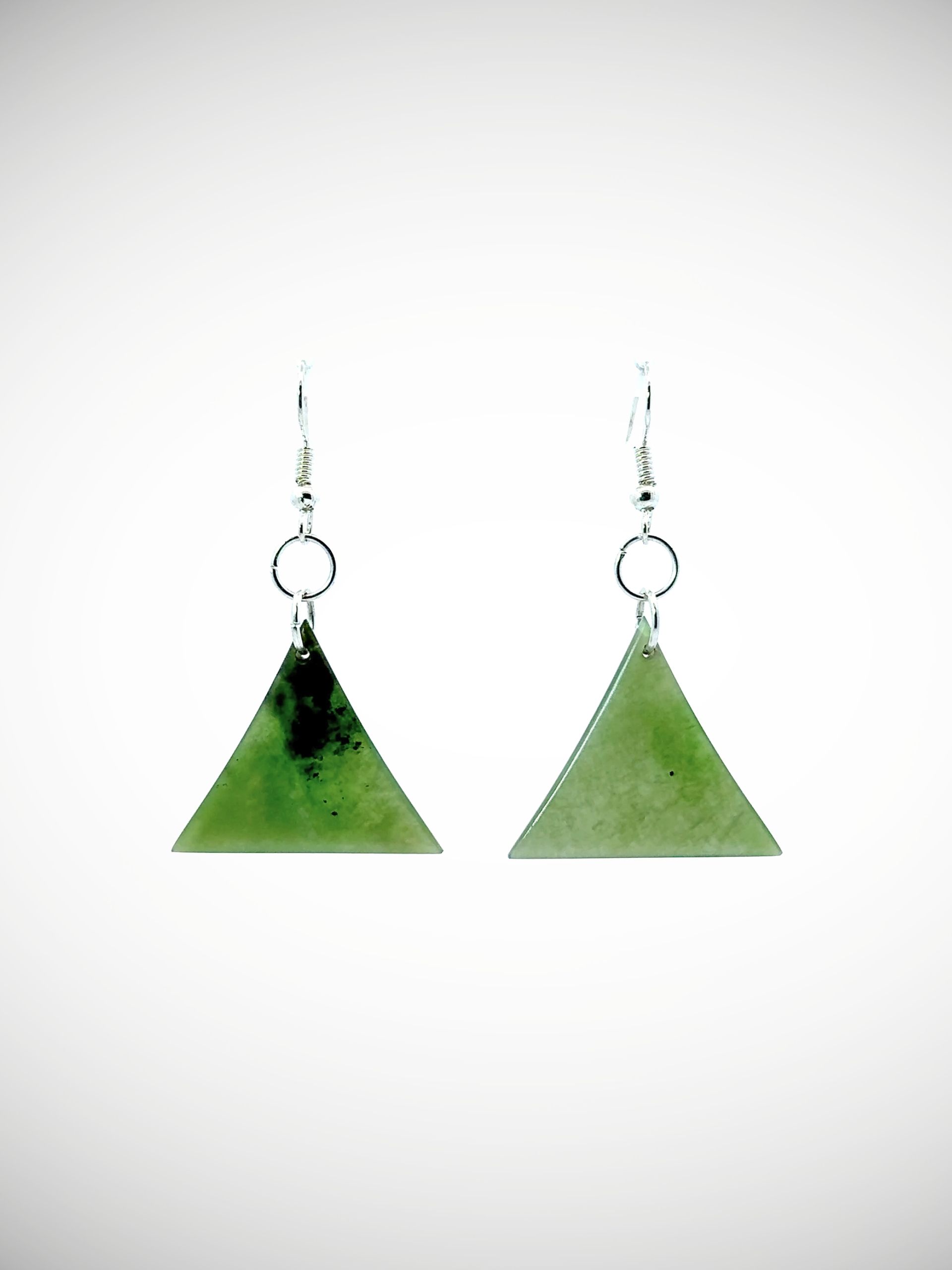 Moko Pounamu NZ Triangular Kawakawa Greenstone & Sterling Silver Earrings - Waikuta