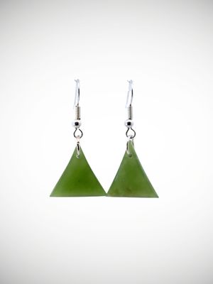 Moko Pounamu NZ Triangular Kawakawa Greenstone & Sterling Silver Earrings - Waimahora
