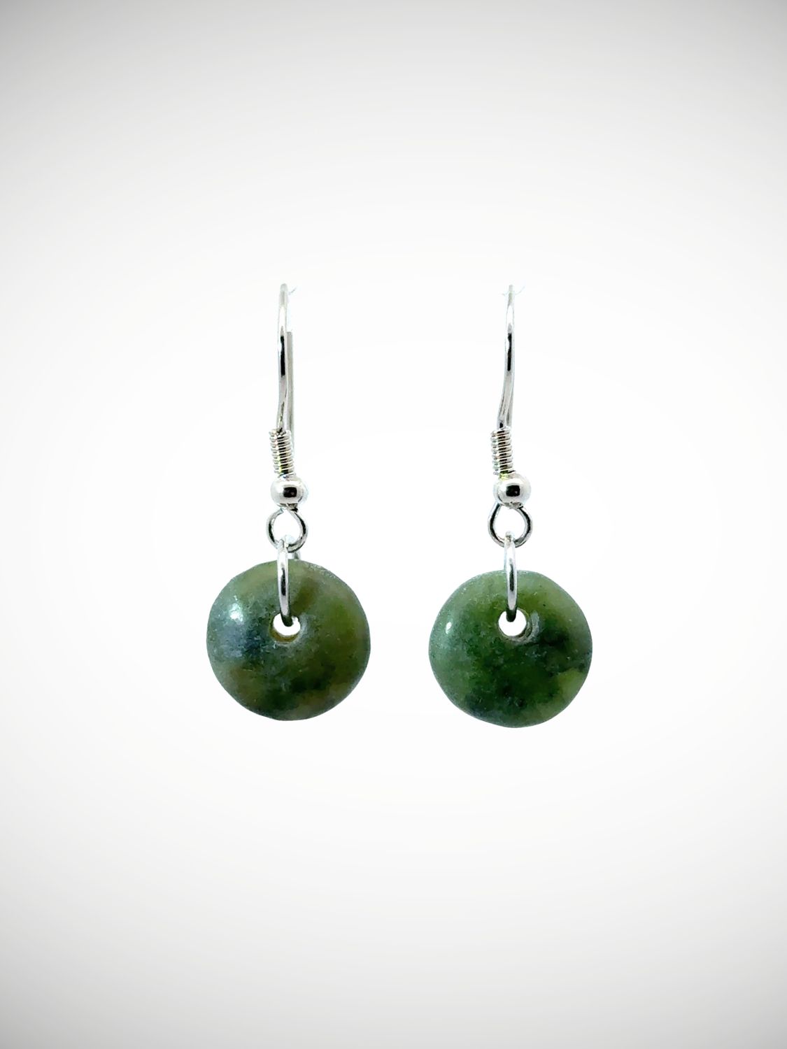 Moko Pounamu Porohita (Disc) Genuine NZ Kawakawa Greenstone & Sterling Silver Earrings - Waimamaku
