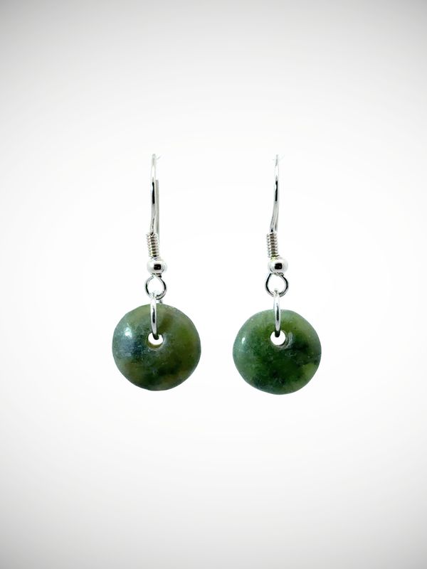 Moko Pounamu Porohita (Disc) Genuine NZ Kawakawa Greenstone & Sterling Silver Earrings - Waimamaku
