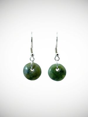 Moko Pounamu Porohita (Disc) Genuine NZ Kawakawa Greenstone & Sterling Silver Earrings - Waimamaku