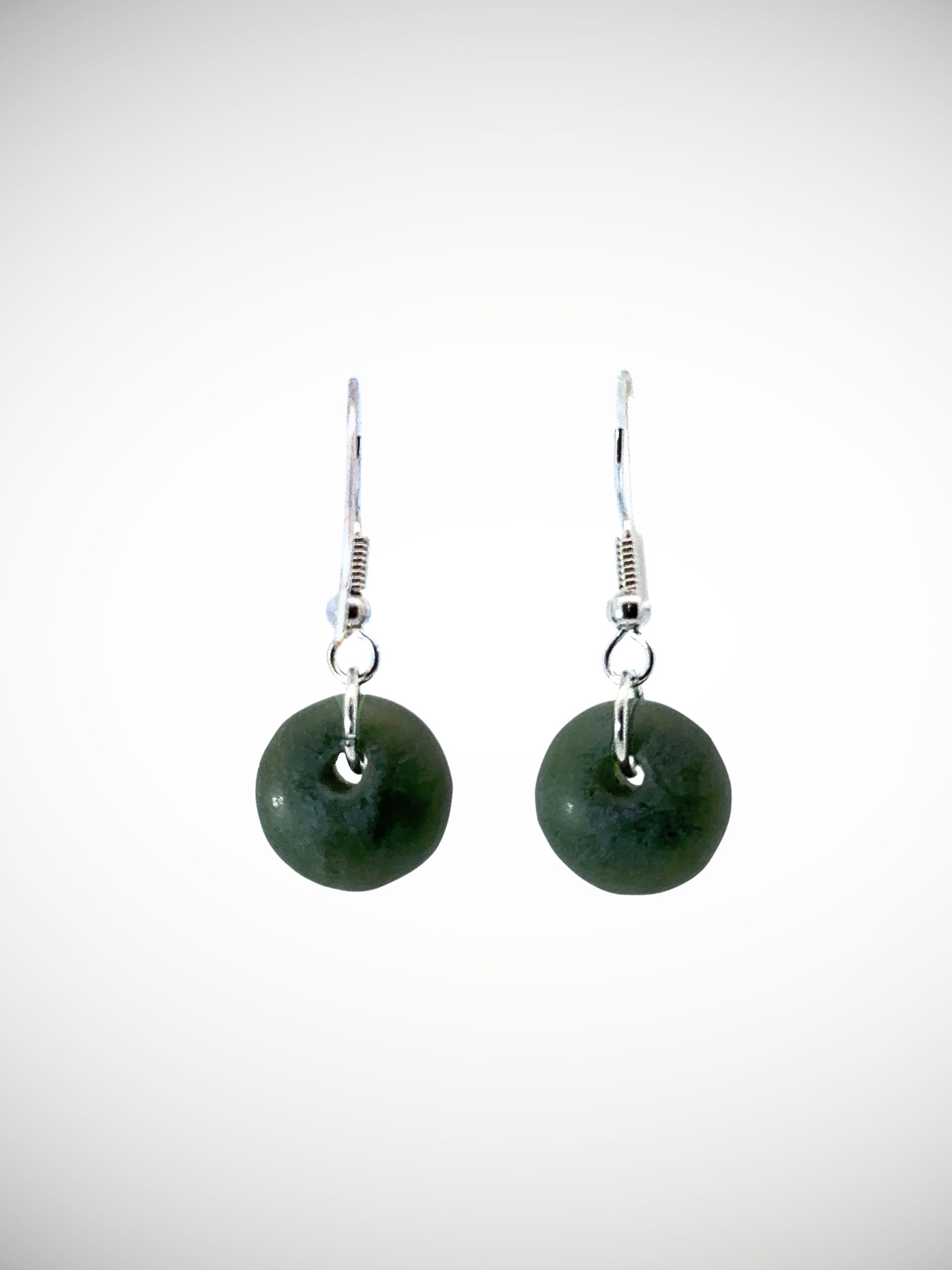 Moko Pounamu Porohita (Disc) Genuine NZ Kawakawa Greenstone & Sterling Silver Earrings - Waimana