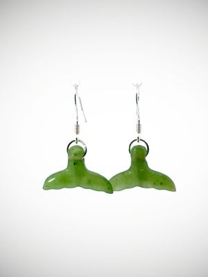 Moko Pounamu Genuine NZ Whale Tail Kahurangi Greenstone & Sterling Silver Earrings - Waimarie