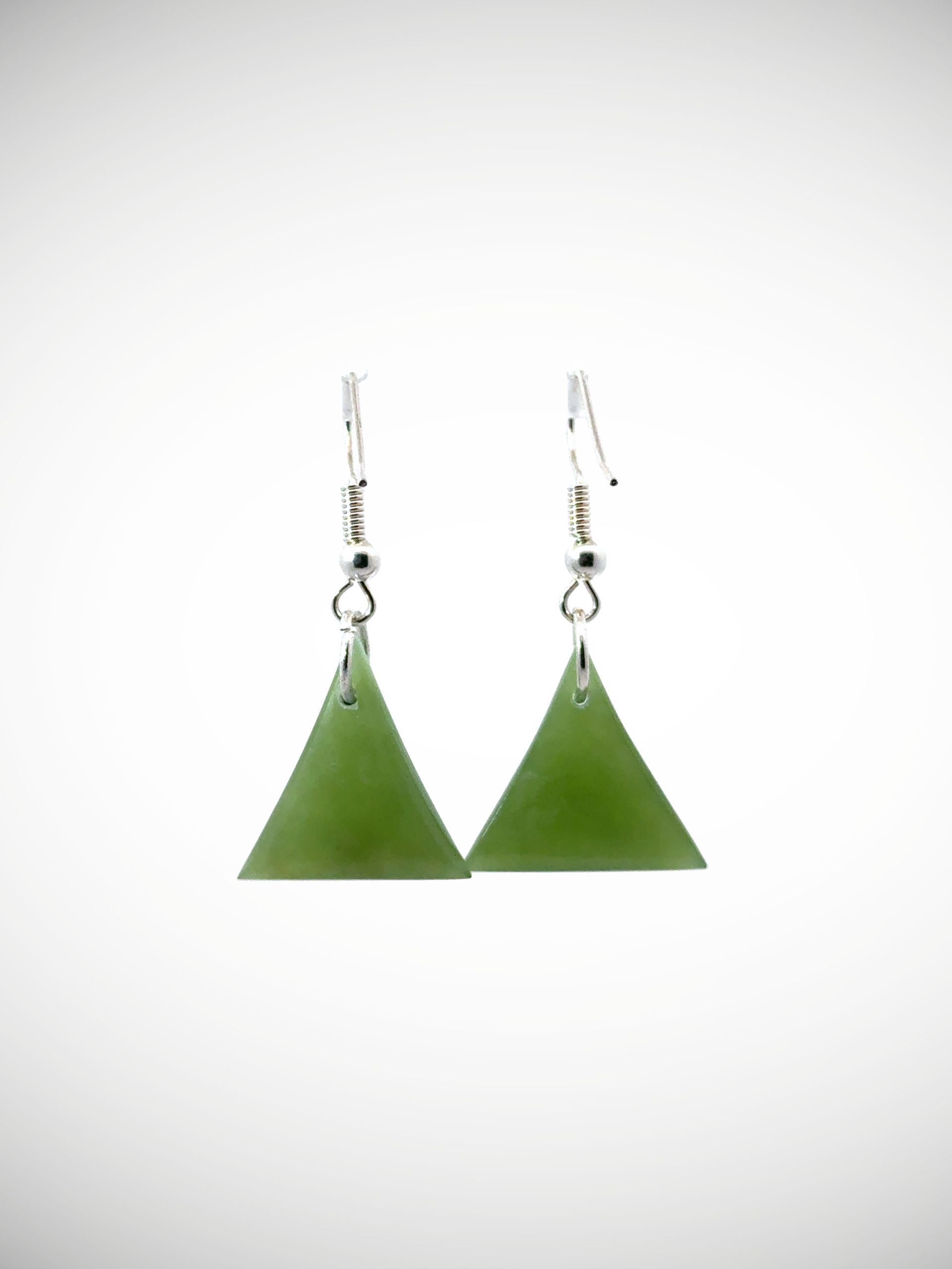 Moko Pounamu NZ Triangular Kawakawa Greenstone & Sterling Silver Earrings - Waimahora