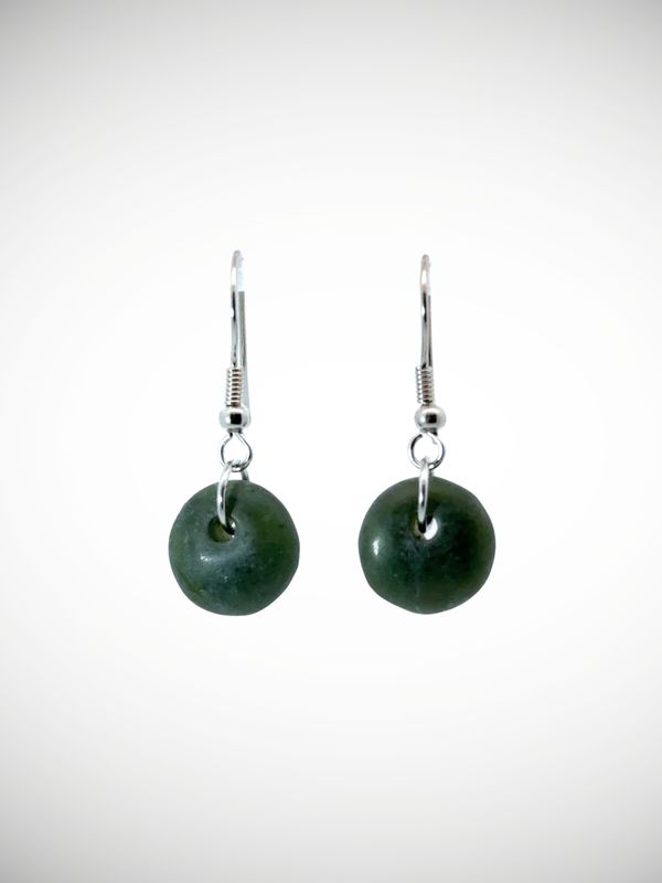 Moko Pounamu Porohita (Disc) Genuine NZ Kawakawa Greenstone & Sterling Silver Earrings - Waimana