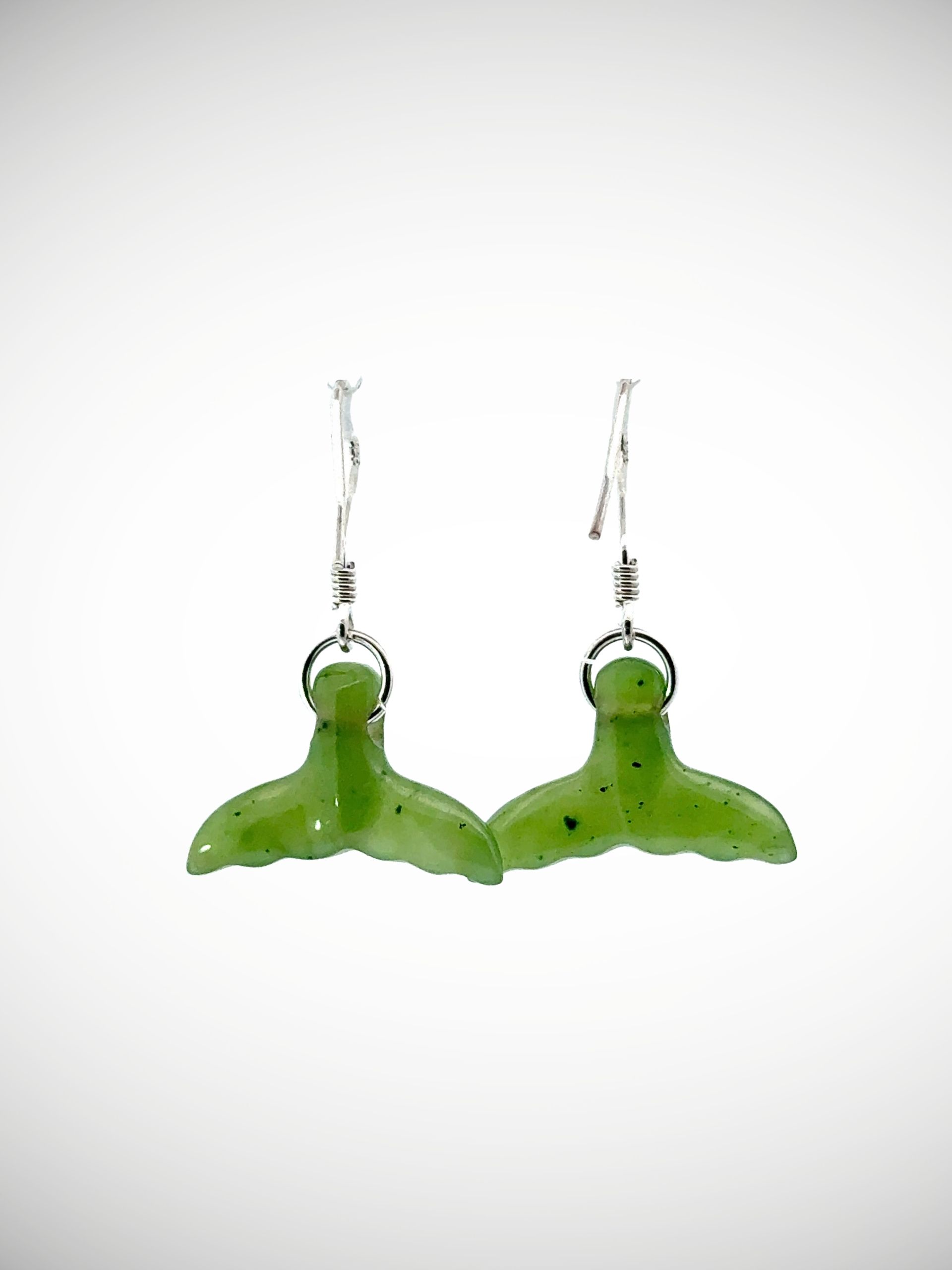 Moko Pounamu Genuine NZ Whale Tail Kahurangi Greenstone & Sterling Silver Earrings - Waimarie