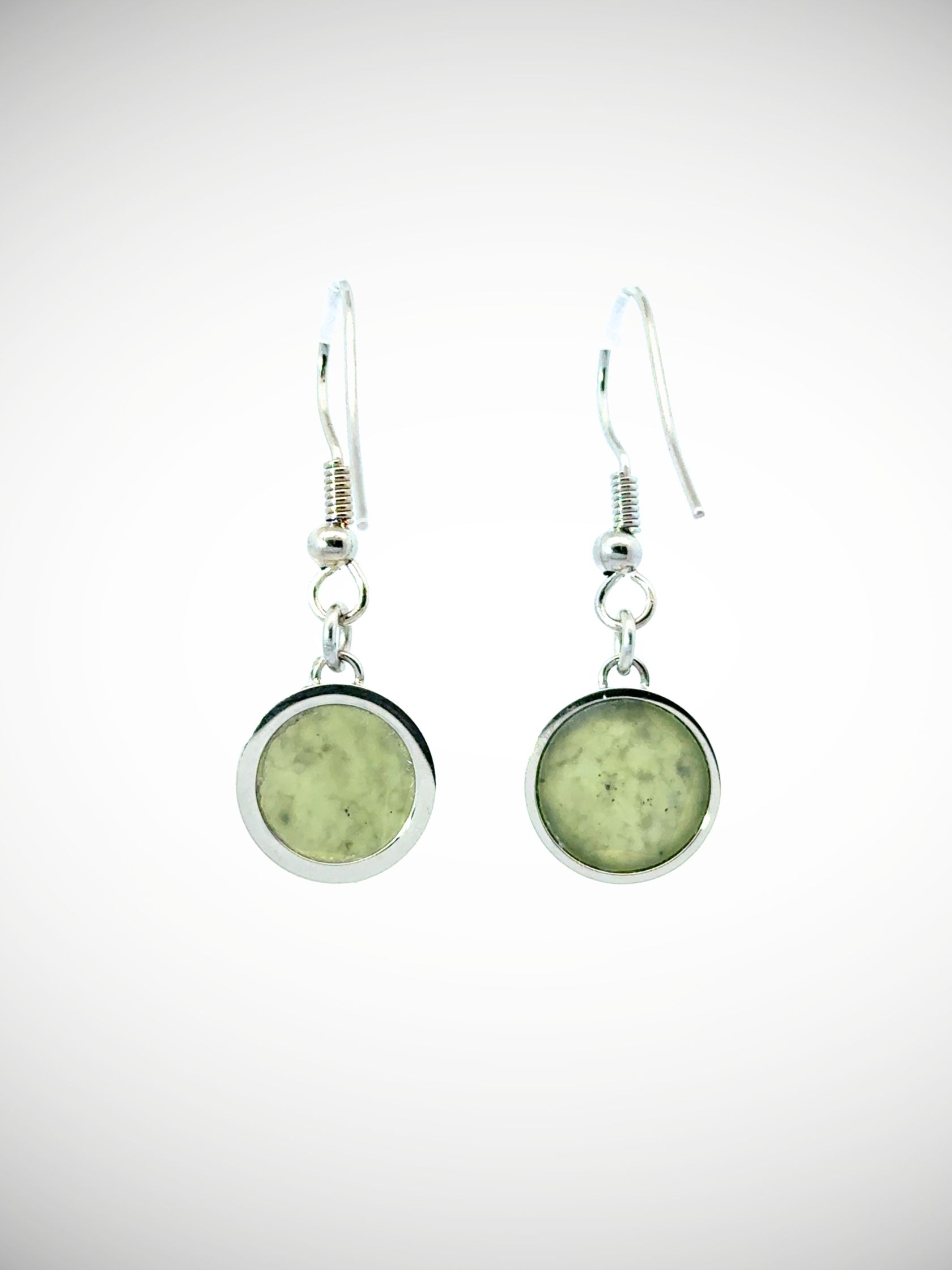 Moko Pounamu Genuine NZ Porohita (Disc) Kawakawa Greenstone & Sterling Silver Earrings - Waimarino