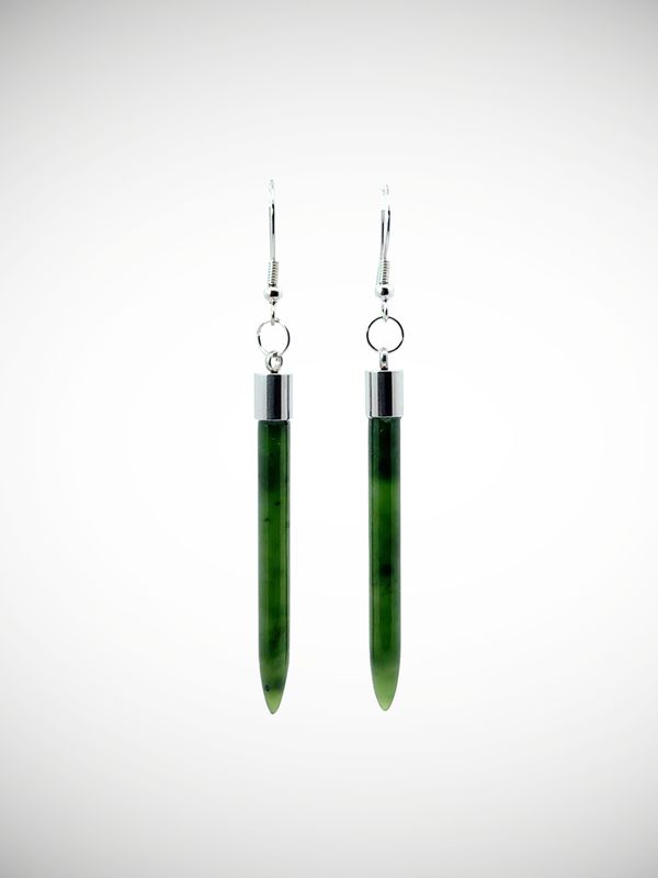 Moko Pounamu Genuine NZ Kawakawa Greenstone & Sterling Silver Earrings - Waimakariri
