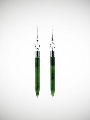 Moko Pounamu Genuine NZ Kawakawa Greenstone & Sterling Silver Earrings - Waimakariri